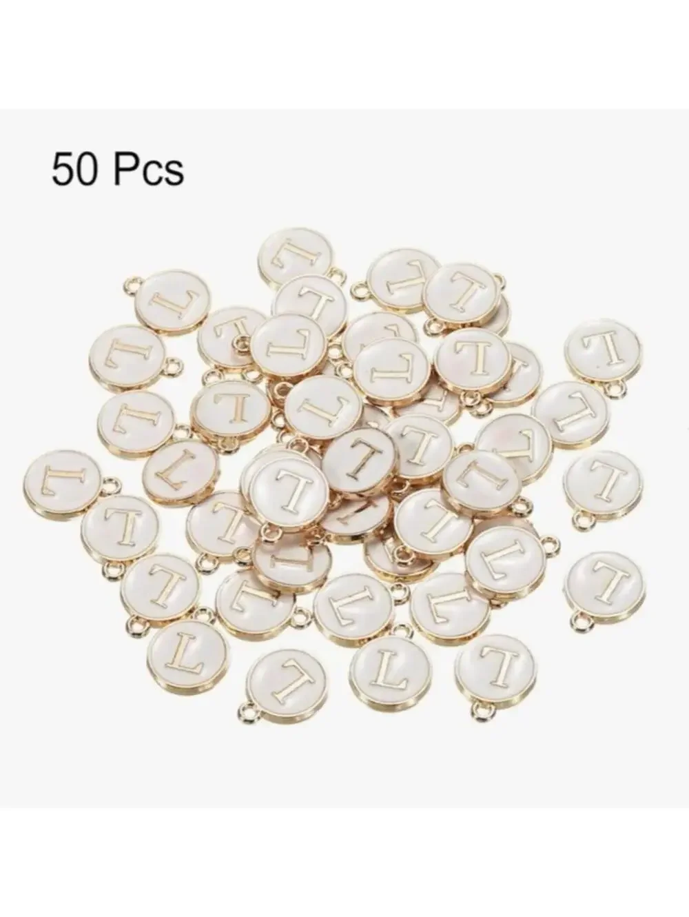 White Enamel Letter L Charms Gold Tone Alphabet Pendant 50pcs Jewelry DIY -NEW